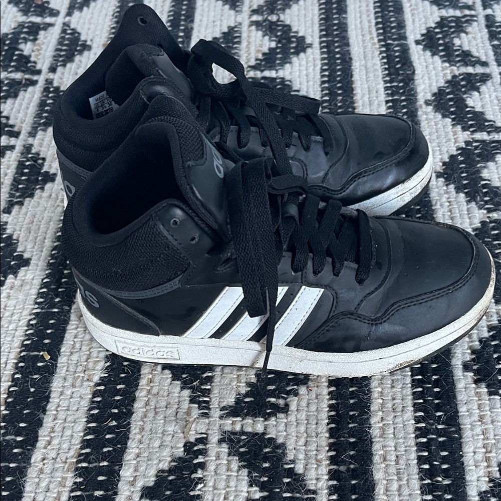 Adidas Kids  Black Sneakers with White Stripes